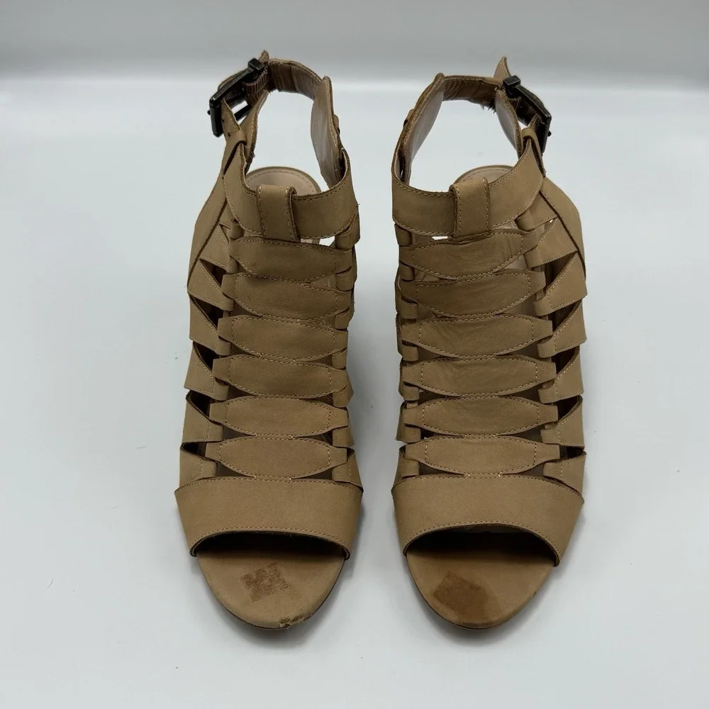 Vince Camuto Womens 9‎ Suede Leather Peep Toe Shoes High Heel Block Buckle Strap